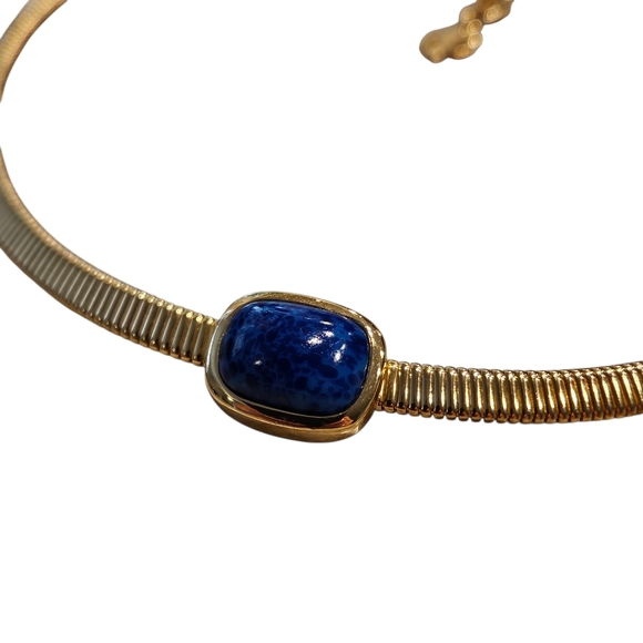 Dior Choker Necklace Vintage 80s Dior Chunky Gold Tone Blue Faux Stone - Picture 11 of 16